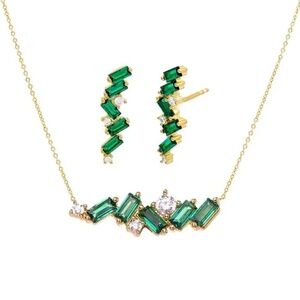 Adina Eden Emerald Green CZ Baguette Earrings & Necklace Combo Set